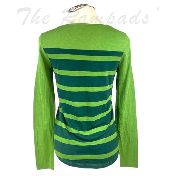 Talbots Dark Light Green Striped T-shirt Size Small - Picture 3 of 6